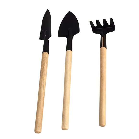 Mini Garden Bonsai Succulent Terrarium House Plant Hand Tool 3 pc Set With Wood - Picture 1 of 7